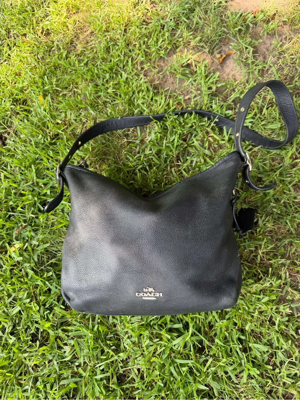 Coach Black Pebbled Leather Hobo with Gold Logo